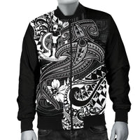 Vanuatu Polynesian Men's Bomber Jacket - White Shark Polynesian Tattoo - Polynesian Pride