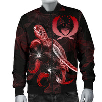 Pohnpei Polynesian Men's Bomber Jacket - Turtle With Blooming Hibiscus Red - Polynesian Pride