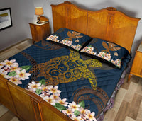 Hawaii Turtle Plumeria Polynesian Kanaka Map - Blue Style - Quilt Bed Set AH - Polynesian Pride