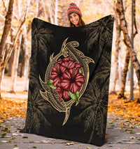 Hawaii Shark Hibiscus Gold Premium Blanket - Polynesian Pride