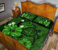 Hawaii Turtle Poly Tribal Quilt Bed Set - Green - Polynesian Pride