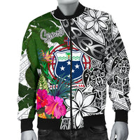 Samoa Men's Bomber Jacket White - Turtle Plumeria Banana Leaf - Polynesian Pride