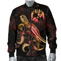 Tonga Polynesian Men's Bomber Jacket - Turtle With Blooming Hibiscus Gold - Polynesian Pride