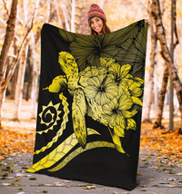 Hawaii Turtle Hibiscus Polynesian Vintage Premium Blanket - Yellow - Polynesian Pride