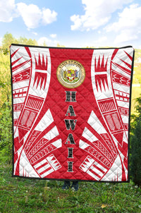 Hawaii Premium Quilt - Hawaii Seal Polynesian White Tattoo (Red) - Polynesian Pride