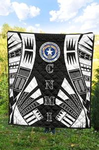 Northern Mariana Islands Premium Quilt - Northern Mariana Islands Seal Polynesian White Tattoo (Black) - Polynesian Pride