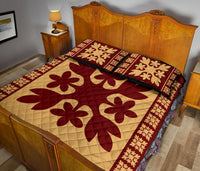 Hawaiian Quilt Pattern Palm Tree And Plumeria Quilt Bed Set - Polynesian Pride