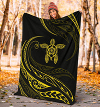 Hawaii Turtle Hibicus Premium Blanket - Frida Style - Yellow - Polynesian Pride