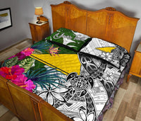 Tokelau Custom Personalised Quilt Bet Set White - Turtle Plumeria Banana Leaf - Polynesian Pride