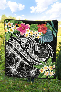 Fiji Polynesian Premium Quilt - Summer Plumeria (Black) - Polynesian Pride