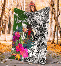 Vanuatu Premium Blanket White - Turtle Plumeria Banana Leaf - Polynesian Pride