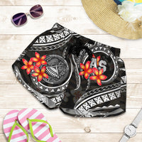American Samoa Polynesian Women Shorts - Black Plumeria - Polynesian Pride