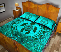 Polynesian Quilt Bed Set - Green Turtle Palm Torquoise Version - Polynesian Pride