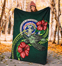 Northern Mariana Islands Polynesian Premium Blanket - Green Turtle Hibiscus - Polynesian Pride