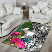 Marshall Islands Area Rug White - Turtle Plumeria Banana Leaf - Polynesian Pride