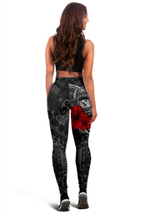 Polynesian Hawaii Women's Leggings - Humpback Whale with Hibiscus (White) - Polynesian Pride