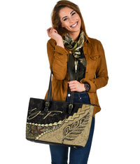 (Signature Custom) Paua Shell, Maori Silver Fern Leather Tote Bag - Polynesian Pride