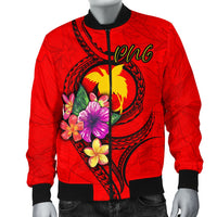 Papua New Guinea Polynesian Men's Bomber Jacket - Floral With Seal Red - Polynesian Pride