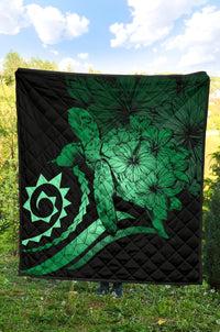 Hawaii Turtle Hibiscus Polynesian Vintage Premium Quilt - Green - Polynesian Pride