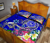 Tahiti Quilt Bed Set - Turtle Plumeria (Blue) - Polynesian Pride