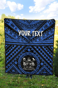 Fiji Personalised Premium Quilt - Fiji Seal With Polynesian Tattoo Style ( Blue) - Polynesian Pride