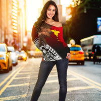 Papua New Guinea Women's Off Shoulder Sweater - Polynesian Palm Tree - Polynesian Pride