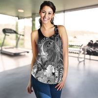 Kosrae Women's Racerback Tank - Humpback Whale with Tropical Flowers (White) - Polynesian Pride