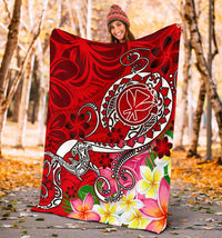 Hawaii Premium Blanket - Turtle Plumeria Polynesian Tattoo Red Color - Polynesian Pride