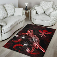 Hawaii Polynesian Area Rugs - Turtle With Blooming Hibiscus Red - Polynesian Pride