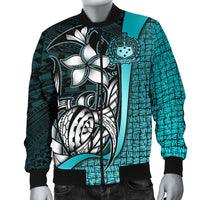 Samoa Polynesian Men's Bomber Jackets Turquoise - Turtle With Hook - Polynesian Pride