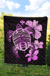 Hawaiian Kanaka Hibiscus Plumeria Mix Polynesian Turtle Premium Quilt Pink AH - Polynesian Pride