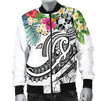 Tonga Polynesian Men's Bomber Jacket - Summer Plumeria (White) - Polynesian Pride
