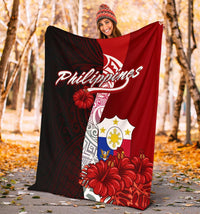 Philippines Polynesian Premium Blanket - Coat Of Arm With Hibiscus - Polynesian Pride