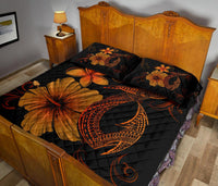 Hawaii Fish Hook Kanaka Map Hibiscus Poly Quilt Bed Set - Orange - Polynesian Pride