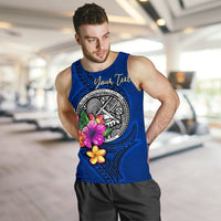 American Samoa Polynesian Custom Personalised Men's Tank Top - Floral With Seal Blue - Polynesian Pride