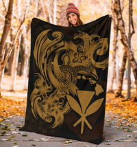 Polynesian Hawaii All Over Premium Blanket - Kanaka Maoli Gold Turtle - Polynesian Pride