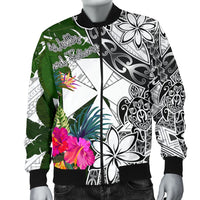 Wallis And Futuna Men's Bomber Jacket White - Turtle Plumeria Banana Leaf - Polynesian Pride