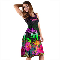 Tonga Polynesian Midi Dress - Summer Hibiscus - Polynesian Pride
