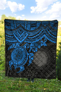 Northern Mariana Islands Polynesian Premium Quilt - Northern Mariana Islands Seal & Blue Turtle Hibiscus - Polynesian Pride