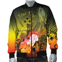 Kosrae Custom Personalised Men's Bomber Jacket - Humpback Whale with Tropical Flowers (Yellow) - Polynesian Pride