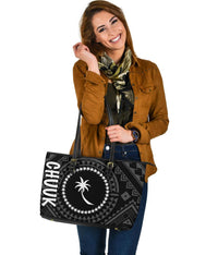 Chuuk Leather Tote Bag - Chuuk Seal With Polynesian Tattoo Style ( Black) - Polynesian Pride