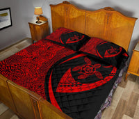 Hawaii Turtle Fish Hook Polynesian Quilt Bed Set Red - Circle Style - Polynesian Pride