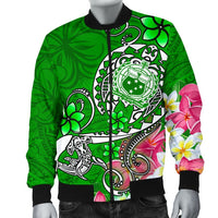 Samoa Men's Bomber Jacket - Turtle Plumeria (Green) - Polynesian Pride