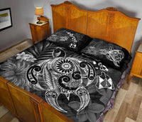 Hawaii Turtle Map Hibiscus Polynesian White Quilt Bed Set - Polynesian Pride