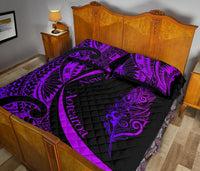 Light Silver Fern Maori Quilt Bed Set Circle Style, Purple - Polynesian Pride