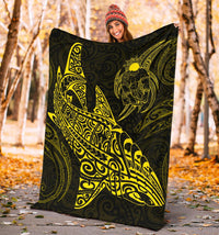 Shark Polynesian Blanket - Polynesian Tattoo Yellow - Polynesian Pride