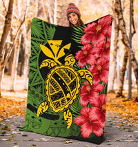 Hawaii Turtle Hibiscus Polynesian Premium Blanket - Aphos Style - Polynesian Pride