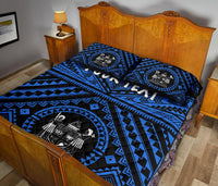 Fiji Personalised Quilt Bed Set - Fiji Seal With Polynesian Tattoo Style ( Blue) - Polynesian Pride