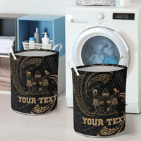 Fiji Polynesian Custom Personalised Laundry Basket - Gold Tribal Wave - Polynesian Pride