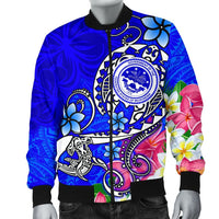FSM Men's Bomber Jacket - Turtle Plumeria (Blue) - Polynesian Pride